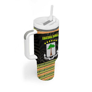 Equatorial Guinea Heritage Tumbler With Handle - National Emblem and Tribal Zebra Print