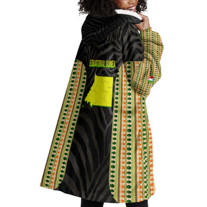 Equatorial Guinea Heritage Wearable Blanket Hoodie - National Emblem and Tribal Zebra Print