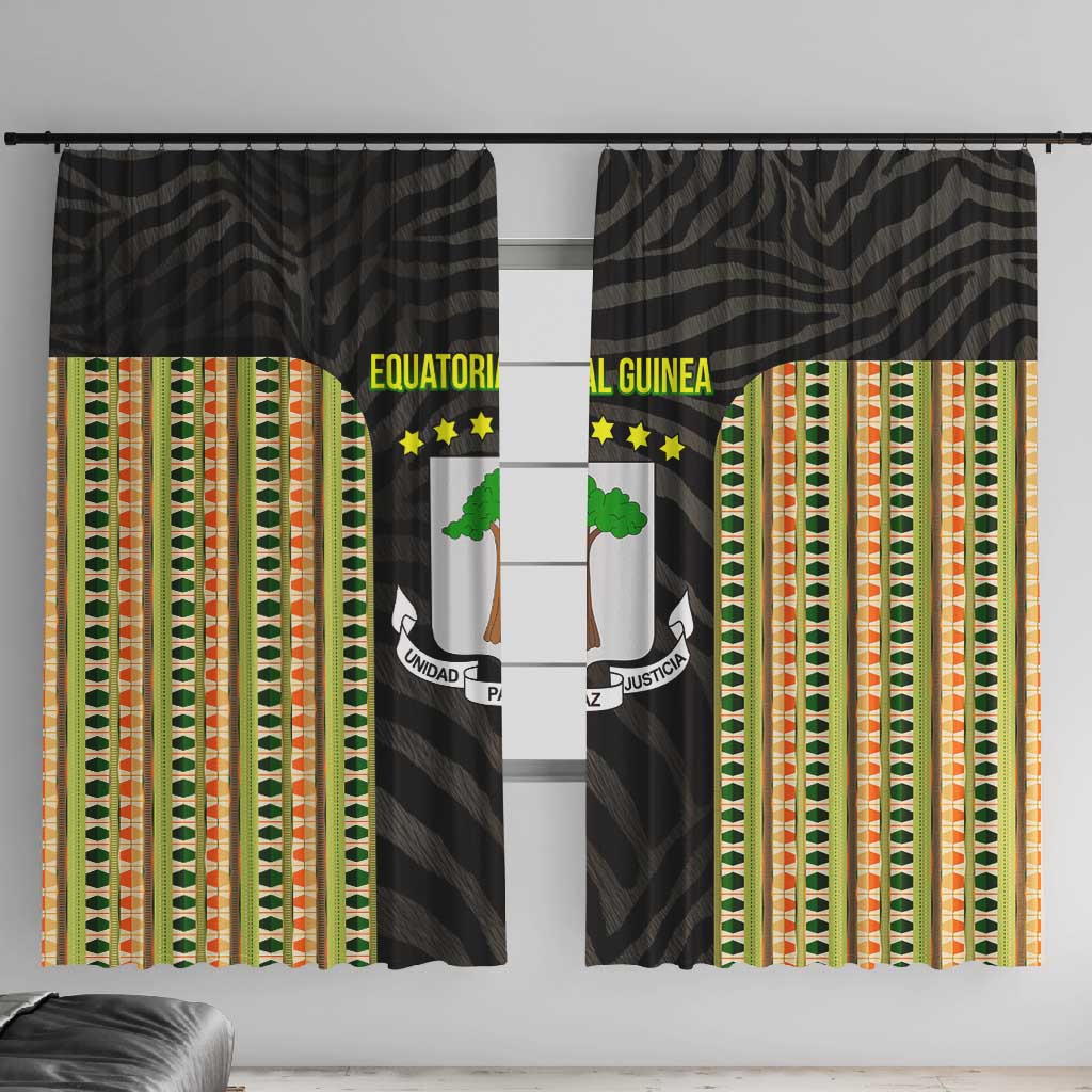 Equatorial Guinea Heritage Window Curtain - National Emblem and Tribal Zebra Print