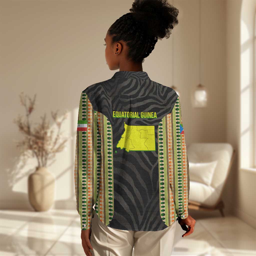 Equatorial Guinea Heritage Women Casual Shirt - National Emblem and Tribal Zebra Print
