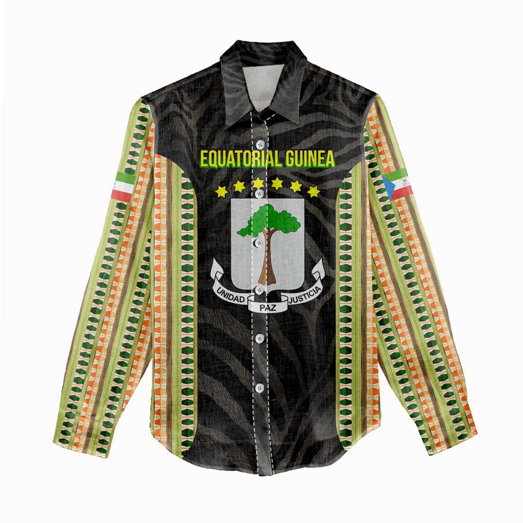 Equatorial Guinea Heritage Women Casual Shirt - National Emblem and Tribal Zebra Print