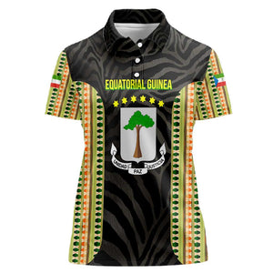 Equatorial Guinea Heritage Women Polo Shirt - National Emblem and Tribal Zebra Print