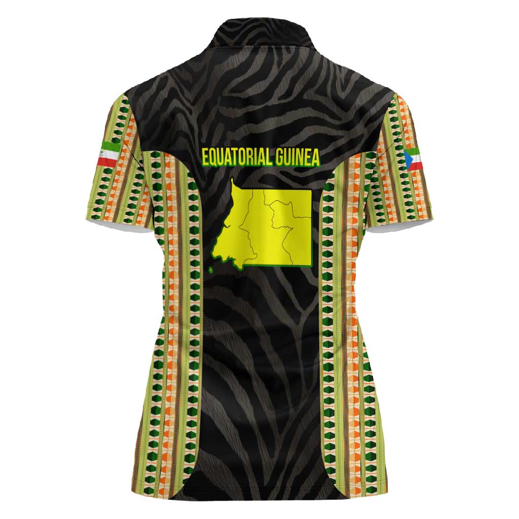 Equatorial Guinea Heritage Women Polo Shirt - National Emblem and Tribal Zebra Print