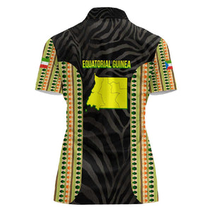 Equatorial Guinea Heritage Women Polo Shirt - National Emblem and Tribal Zebra Print