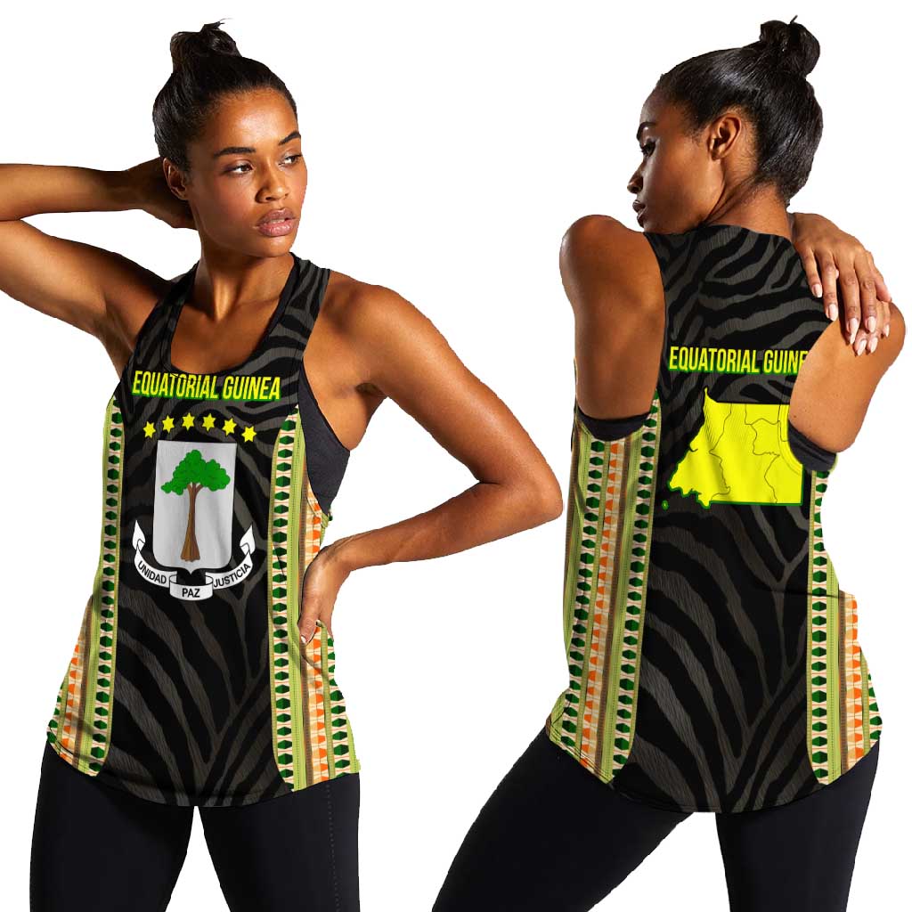 Equatorial Guinea Heritage Women Racerback Tank - National Emblem and Tribal Zebra Print
