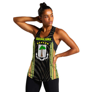 Equatorial Guinea Heritage Women Racerback Tank - National Emblem and Tribal Zebra Print