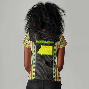 Equatorial Guinea Heritage Women V-Neck T-Shirt - National Emblem and Tribal Zebra Print