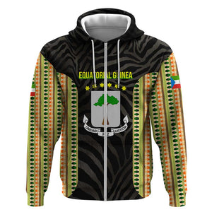 Equatorial Guinea Heritage Zip Hoodie - National Emblem and Tribal Zebra Print