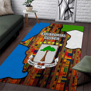 Equatorial Guinea Kente Area Rug - Tribal Mask and National Coat of Arms