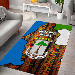 Equatorial Guinea Kente Area Rug - Tribal Mask and National Coat of Arms