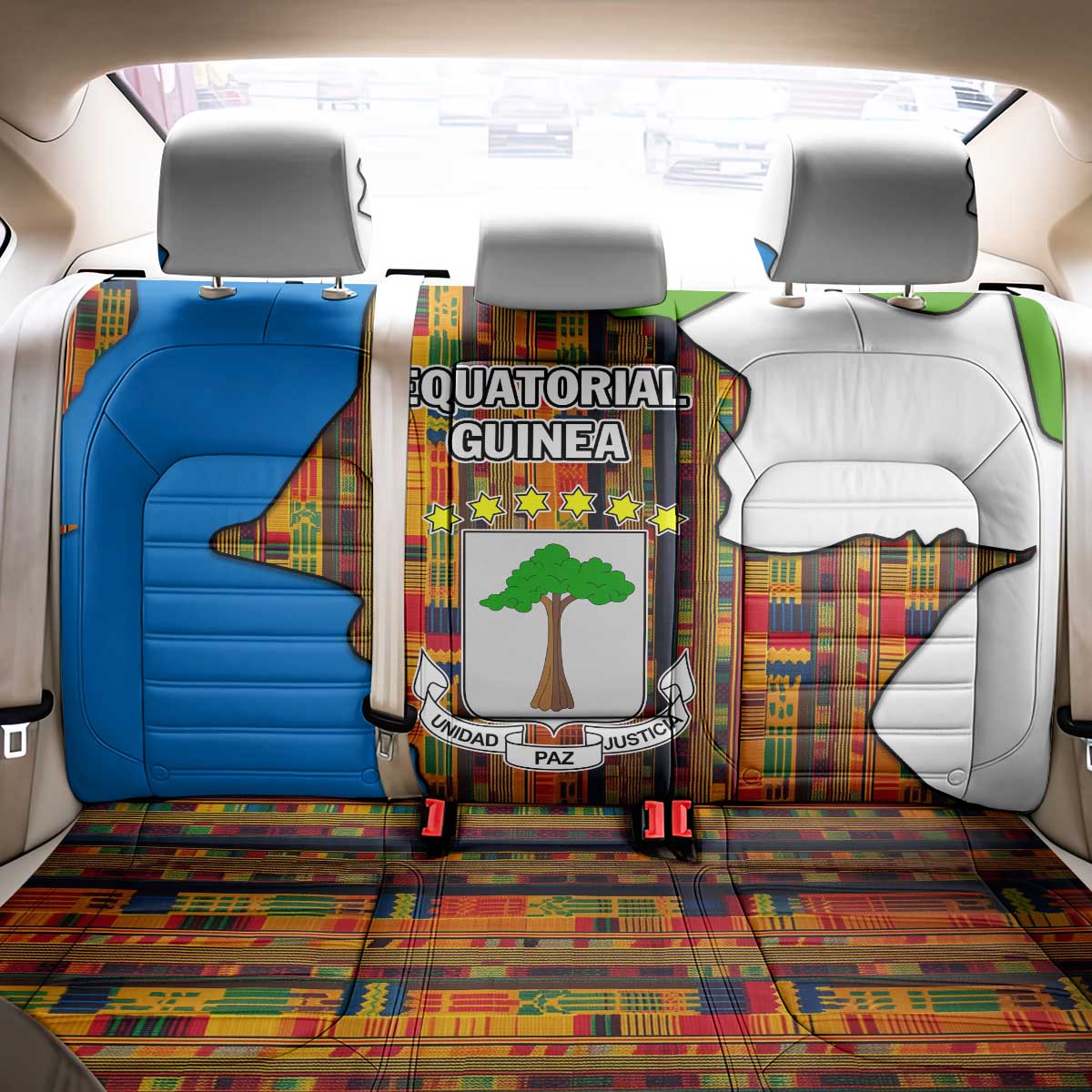 Equatorial Guinea Kente Back Car Seat Cover - Tribal Mask and National Coat of Arms