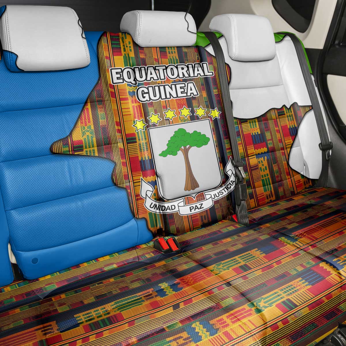 Equatorial Guinea Kente Back Car Seat Cover - Tribal Mask and National Coat of Arms