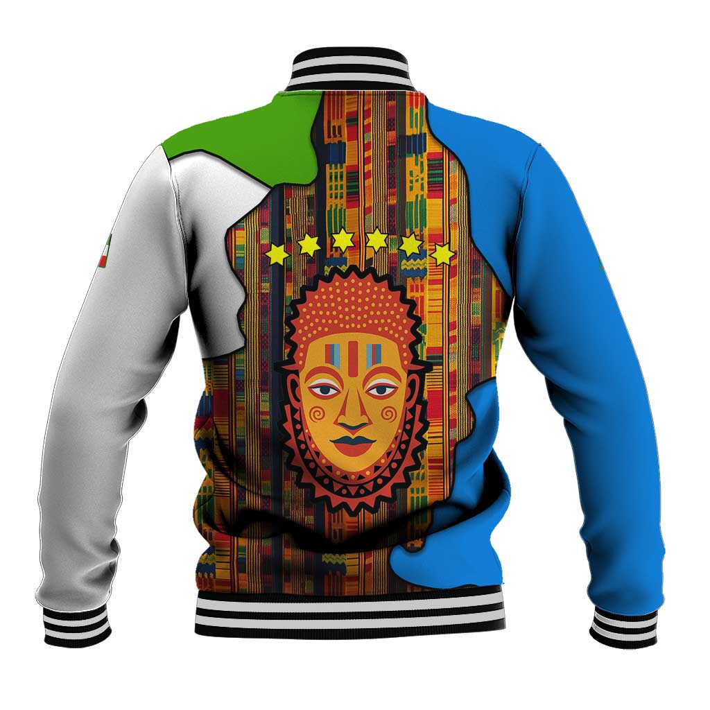 Equatorial Guinea Kente Baseball Jacket - Tribal Mask and National Coat of Arms
