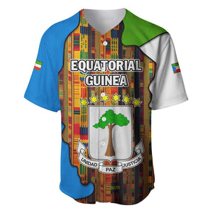 Equatorial Guinea Kente Baseball Jersey - Tribal Mask and National Coat of Arms