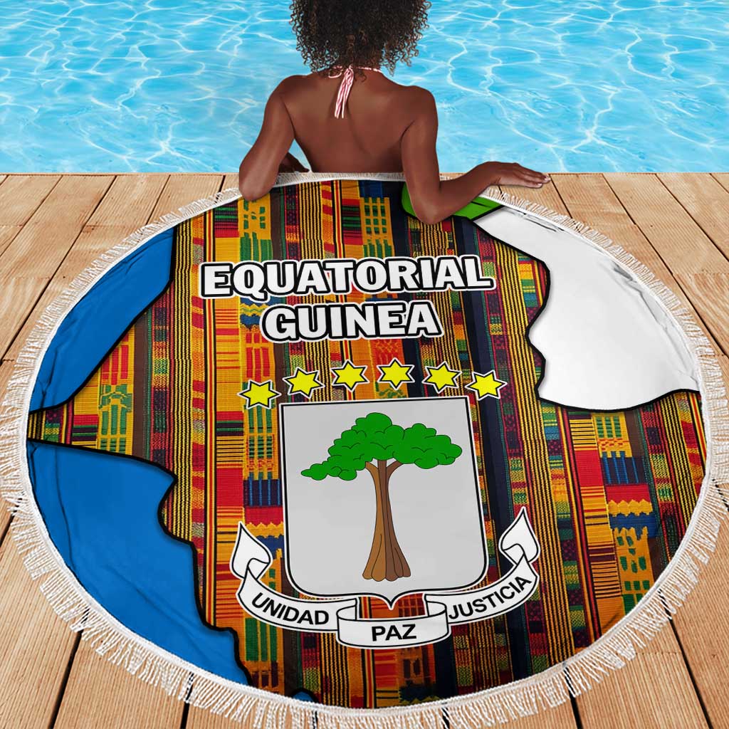 Equatorial Guinea Kente Beach Blanket - Tribal Mask and National Coat of Arms