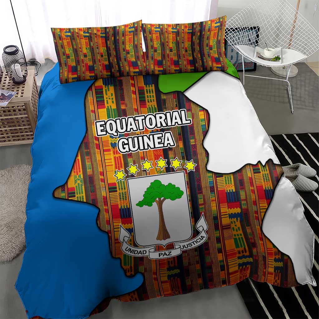 Equatorial Guinea Kente Bedding Set - Tribal Mask and National Coat of Arms