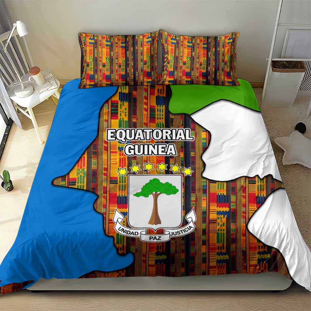 Equatorial Guinea Kente Bedding Set - Tribal Mask and National Coat of Arms