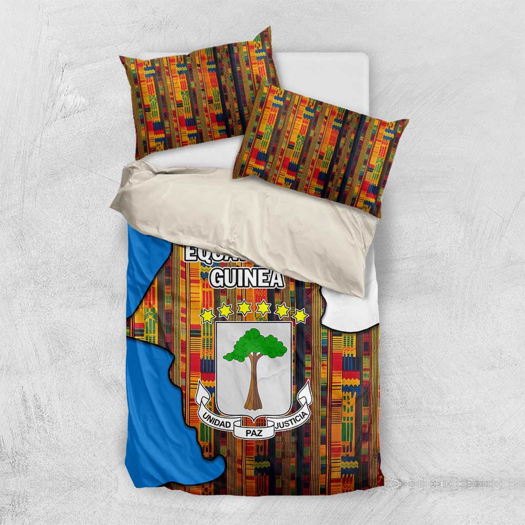 Equatorial Guinea Kente Bedding Set - Tribal Mask and National Coat of Arms
