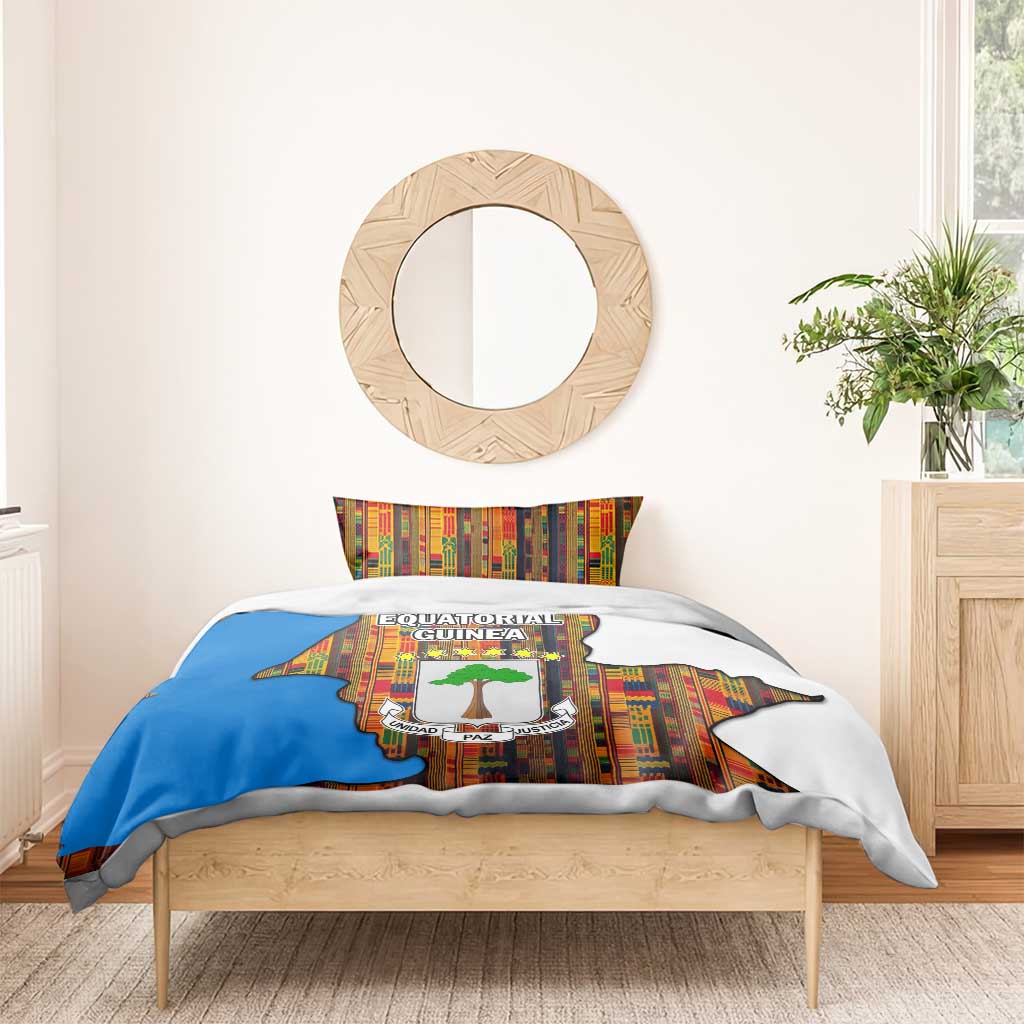 Equatorial Guinea Kente Bedding Set - Tribal Mask and National Coat of Arms