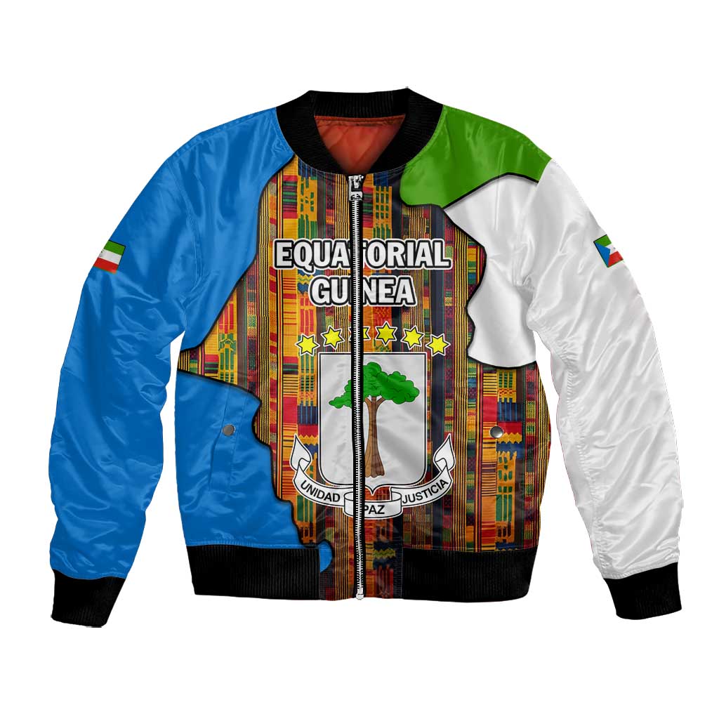Equatorial Guinea Kente Bomber Jacket - Tribal Mask and National Coat of Arms