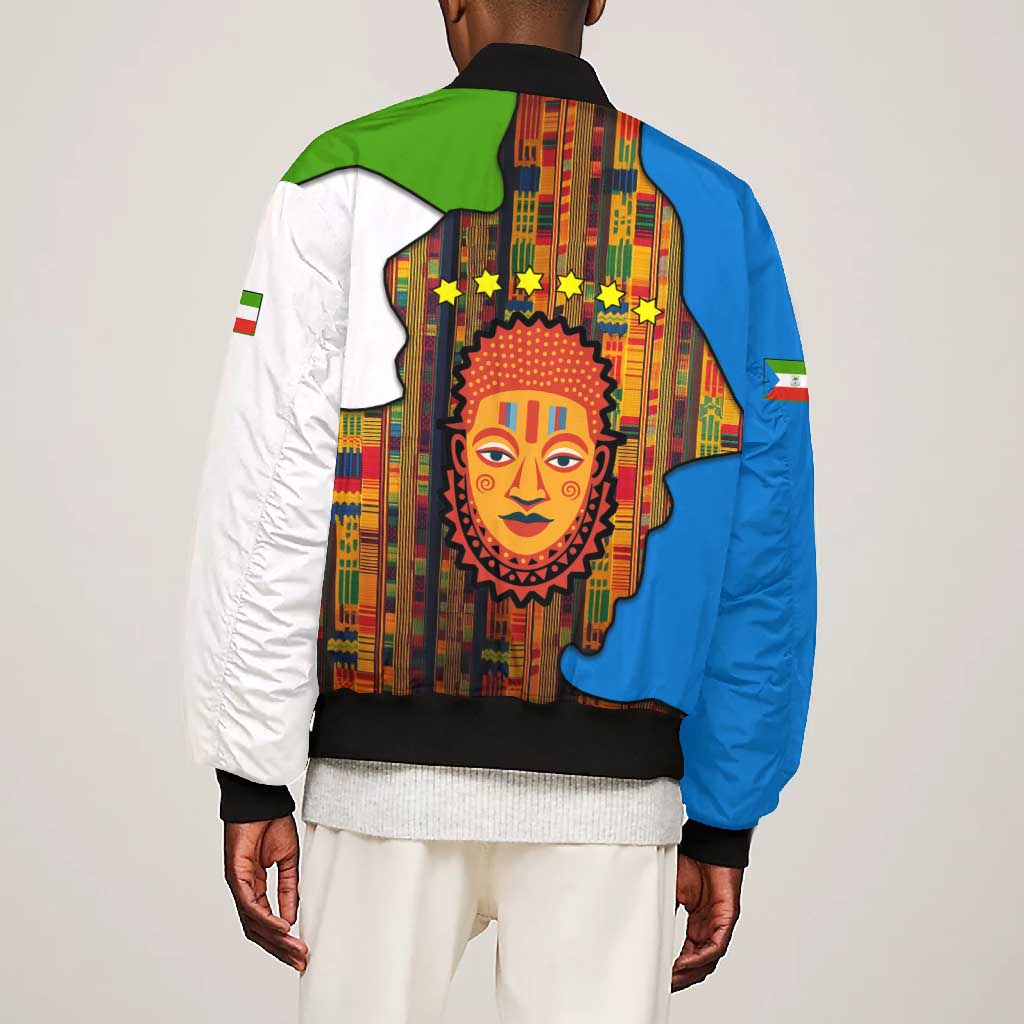 Equatorial Guinea Kente Bomber Jacket - Tribal Mask and National Coat of Arms