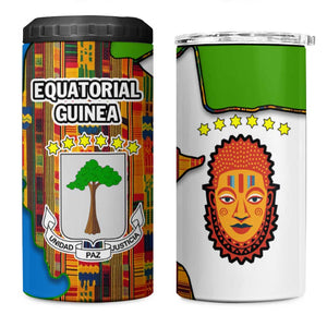 Equatorial Guinea Kente 4 in 1 Can Cooler Tumbler - Tribal Mask and National Coat of Arms