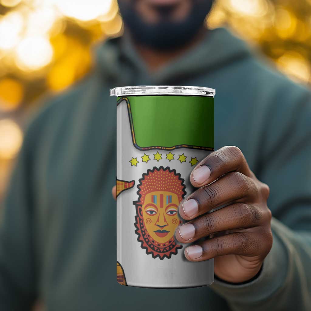 Equatorial Guinea Kente 4 in 1 Can Cooler Tumbler - Tribal Mask and National Coat of Arms