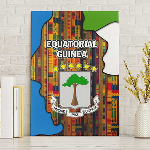 Equatorial Guinea Kente Canvas Wall Art - Tribal Mask and National Coat of Arms