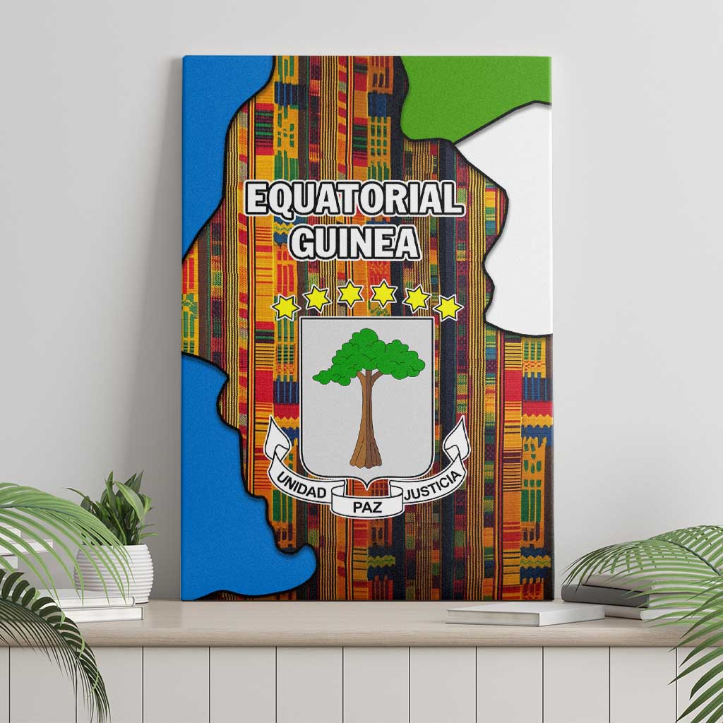 Equatorial Guinea Kente Canvas Wall Art - Tribal Mask and National Coat of Arms