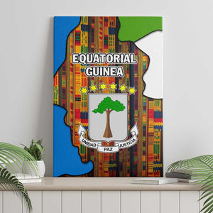 Equatorial Guinea Kente Canvas Wall Art - Tribal Mask and National Coat of Arms
