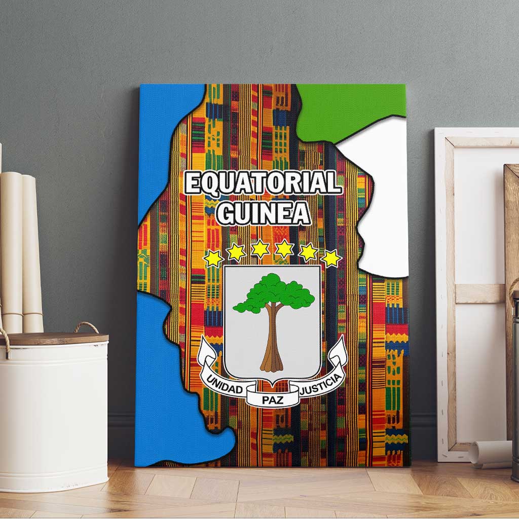 Equatorial Guinea Kente Canvas Wall Art - Tribal Mask and National Coat of Arms