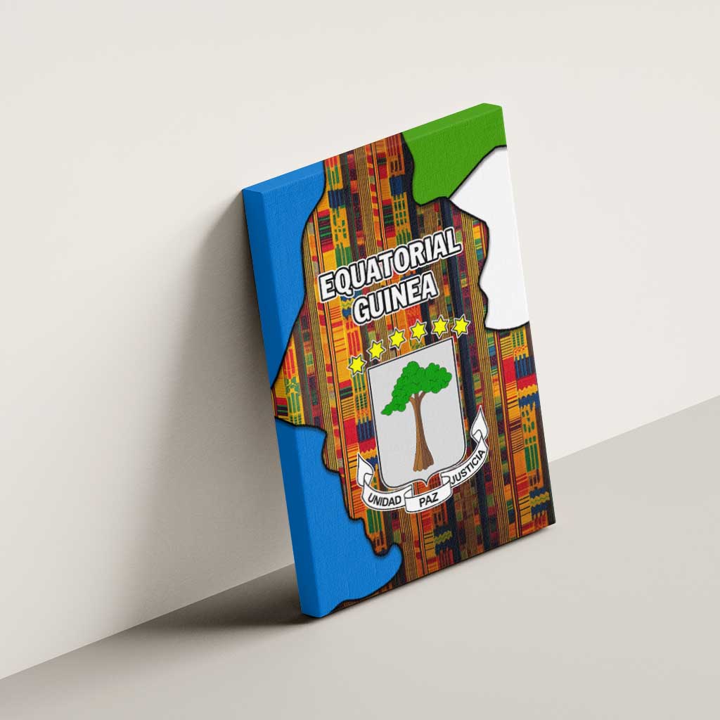 Equatorial Guinea Kente Canvas Wall Art - Tribal Mask and National Coat of Arms