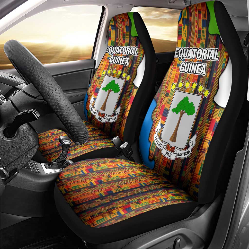 Equatorial Guinea Kente Car Seat Cover - Tribal Mask and National Coat of Arms
