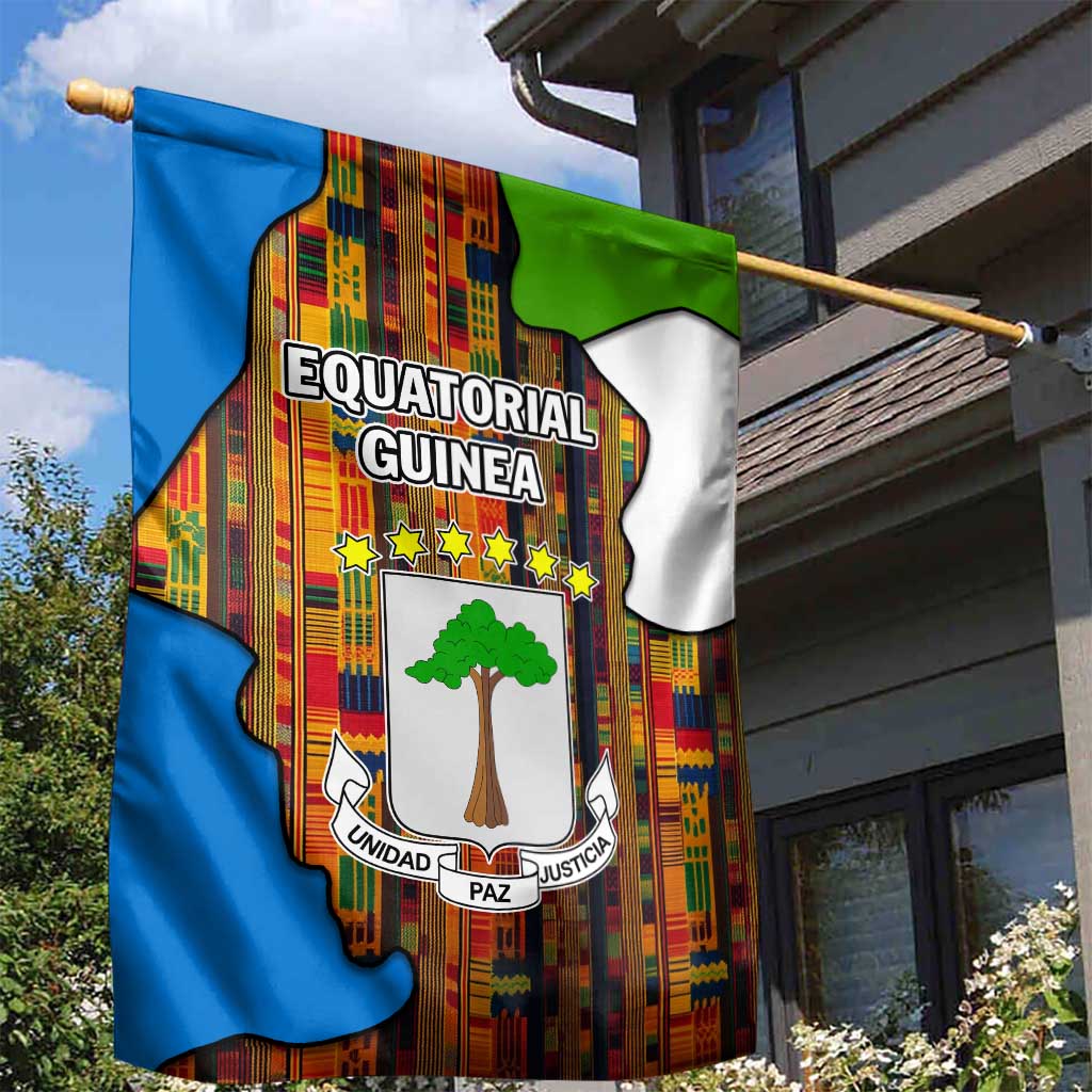 Equatorial Guinea Kente Garden Flag - Tribal Mask and National Coat of Arms