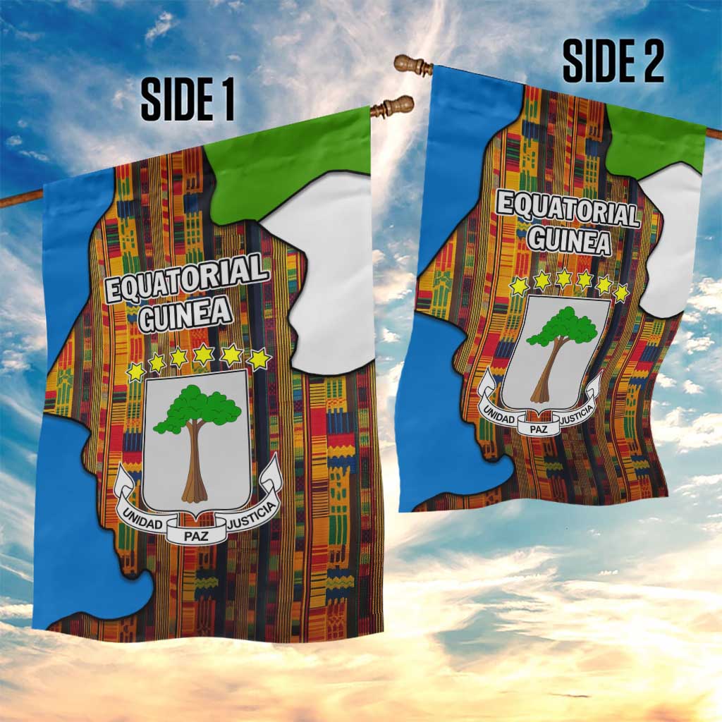 Equatorial Guinea Kente Garden Flag - Tribal Mask and National Coat of Arms