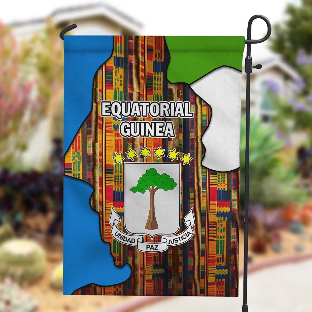 Equatorial Guinea Kente Garden Flag - Tribal Mask and National Coat of Arms
