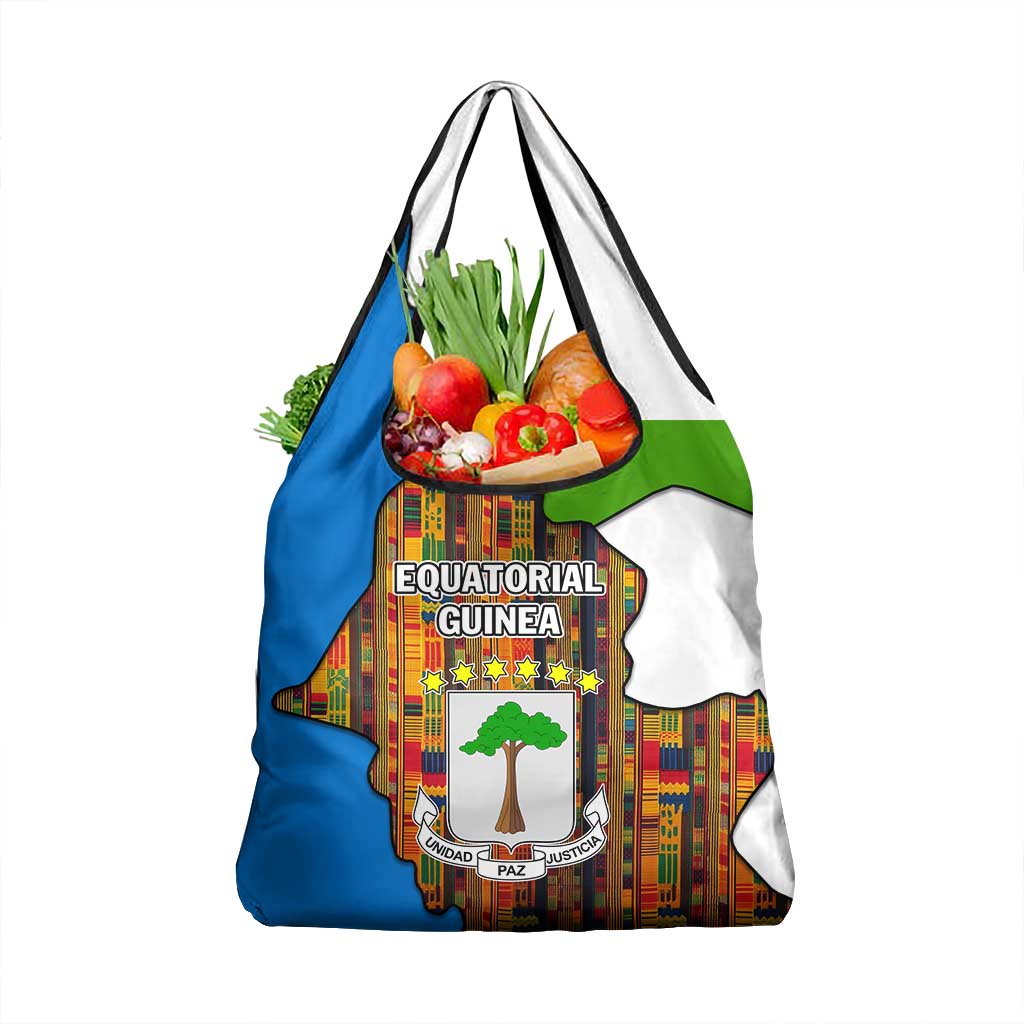 Equatorial Guinea Kente Grocery Bag - Tribal Mask and National Coat of Arms