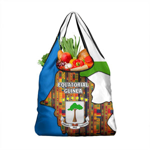 Equatorial Guinea Kente Grocery Bag - Tribal Mask and National Coat of Arms