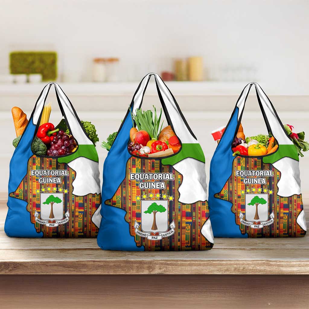 Equatorial Guinea Kente Grocery Bag - Tribal Mask and National Coat of Arms