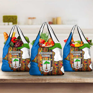 Equatorial Guinea Kente Grocery Bag - Tribal Mask and National Coat of Arms