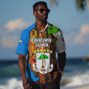 Equatorial Guinea Kente Hawaiian Shirt - Tribal Mask and National Coat of Arms