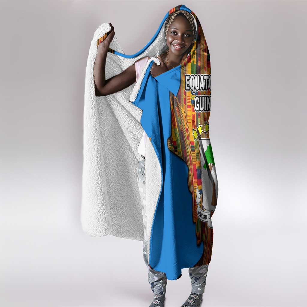 Equatorial Guinea Kente Hooded Blanket - Tribal Mask and National Coat of Arms