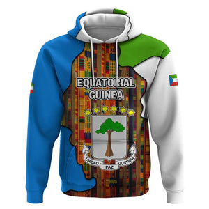 Equatorial Guinea Kente Hoodie - Tribal Mask and National Coat of Arms