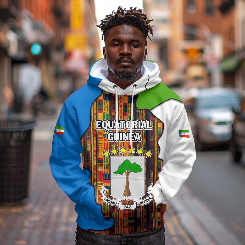 Equatorial Guinea Kente Hoodie - Tribal Mask and National Coat of Arms