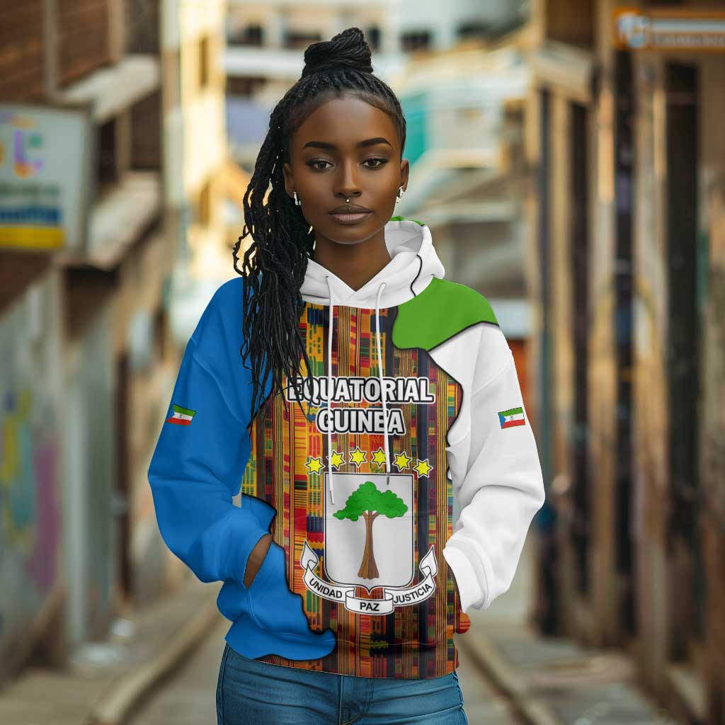 Equatorial Guinea Kente Hoodie - Tribal Mask and National Coat of Arms