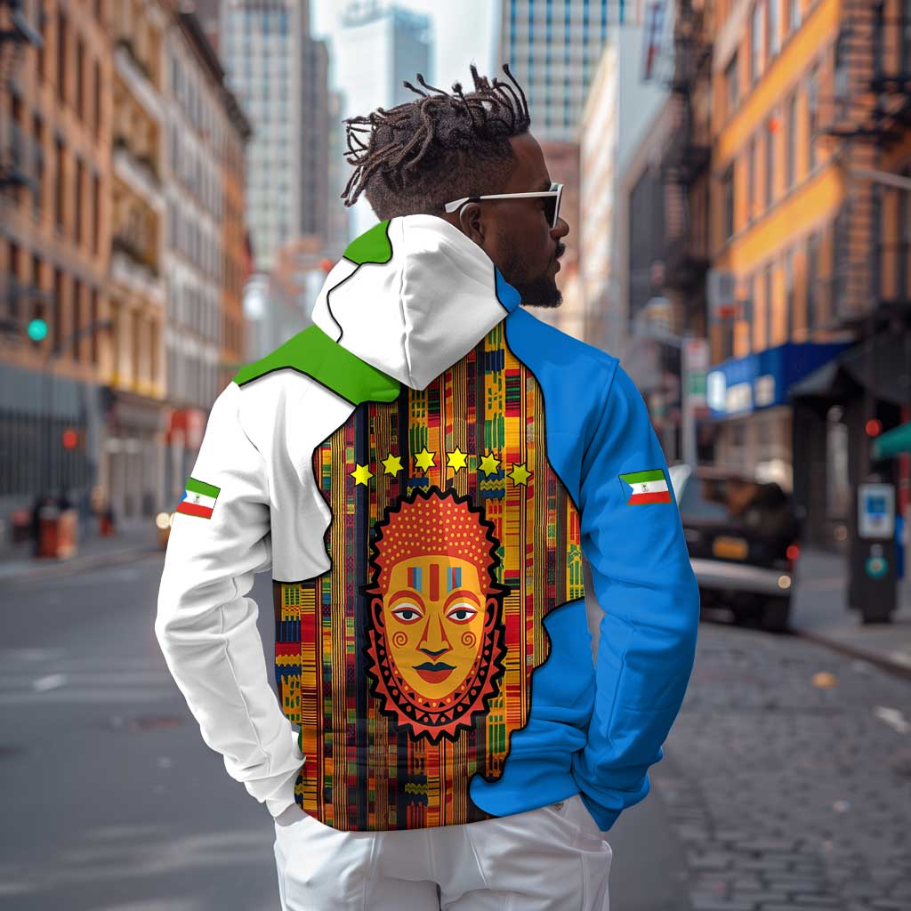 Equatorial Guinea Kente Hoodie - Tribal Mask and National Coat of Arms