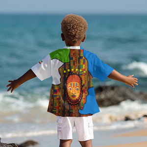 Equatorial Guinea Kente Kid Hawaiian Shirt - Tribal Mask and National Coat of Arms