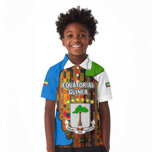 Equatorial Guinea Kente Kid Polo Shirt - Tribal Mask and National Coat of Arms