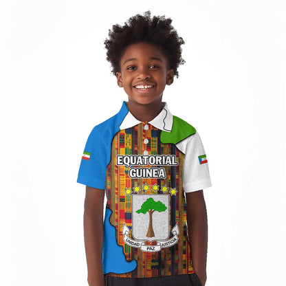 Equatorial Guinea Kente Kid Polo Shirt - Tribal Mask and National Coat of Arms