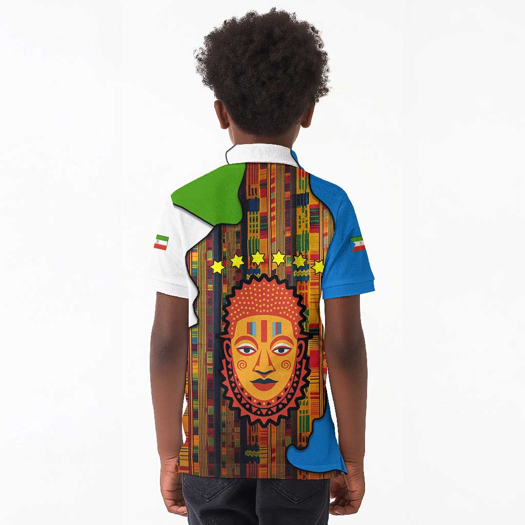 Equatorial Guinea Kente Kid Polo Shirt - Tribal Mask and National Coat of Arms